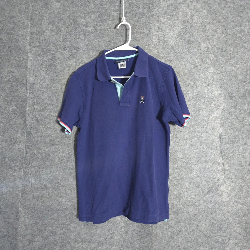 Psycho Bunny Polo Shirt Mens 5 Blue Pima Cotton Short Sleeve Logo Tipped Regular